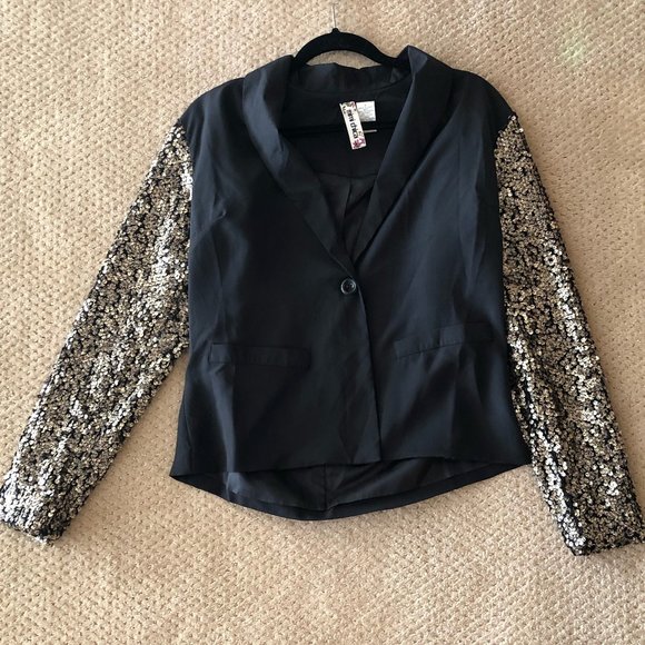 Black Blazer with Gold Sequin Sleeves - Picture 1 of 5